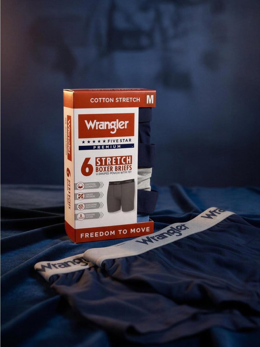 Wrangler Navy Cotton Stretch Boxer Briefs - Pack of 6